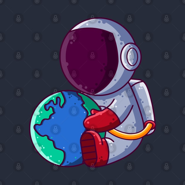 Cute Astronaut Holding Earth Cartoon by Ardhsells