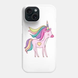 Cute Little Unicorn With Heart, Line Drawing White, Pink, Purple, Green & Yellow Phone Case