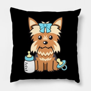 Cute baby yorkshire terrier getting its milk and pacifier Pillow