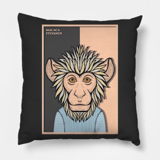 Barbary Macaque Monkey Pillow