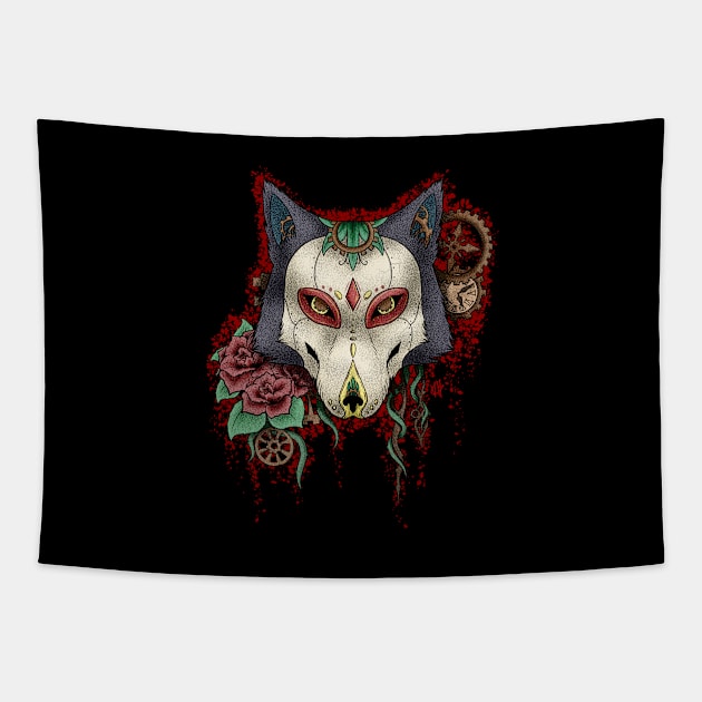 Calavera Wolf Tapestry by Bravely