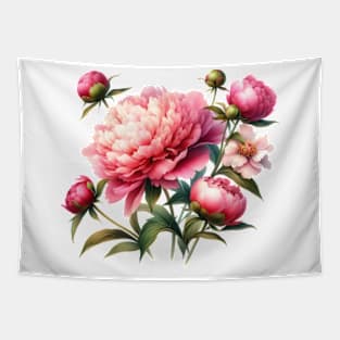 botanic watercolors, pink flowers peony flowers Tapestry