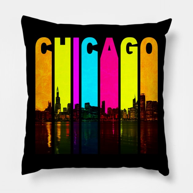 Retro Chicago Illinois Cityscape Skyline Pillow by phughes1980