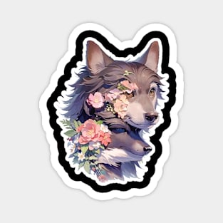 Lone Wolf With Flowers Magnet