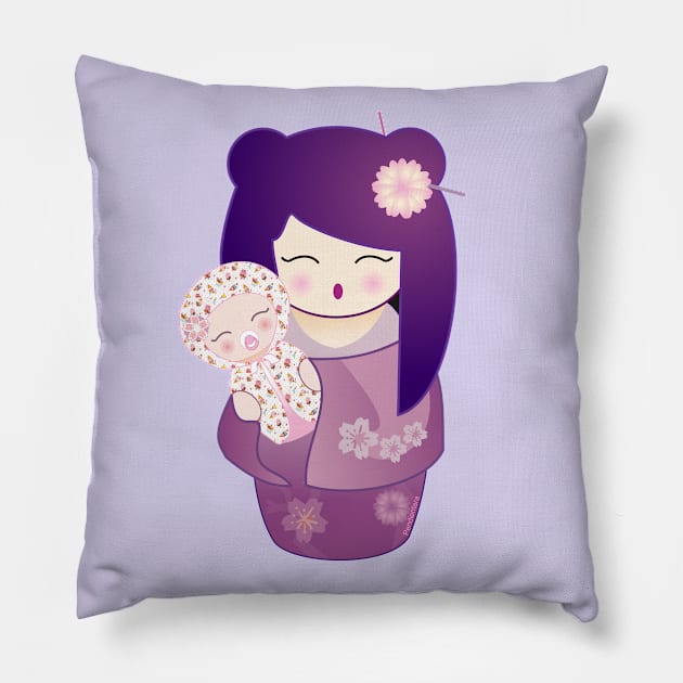 Kokeshis Mother and baby Pillow by Pendientera