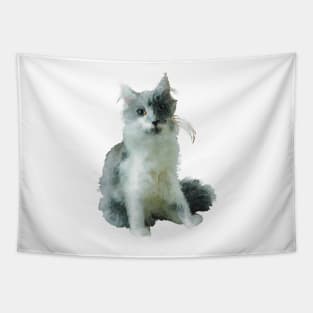 Fluffy Gray and White Cat Tapestry