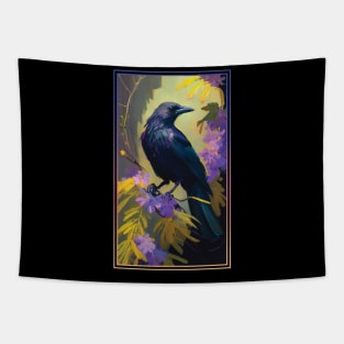 Crow Vibrant Tropical Flower Tall Digital Oil Painting Portrait Tapestry