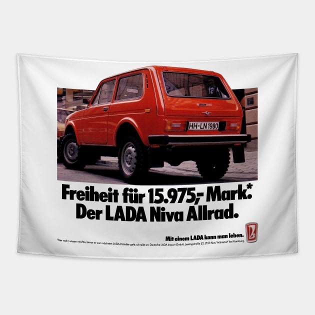 LADA NIVA - advert Tapestry by Throwback Motors