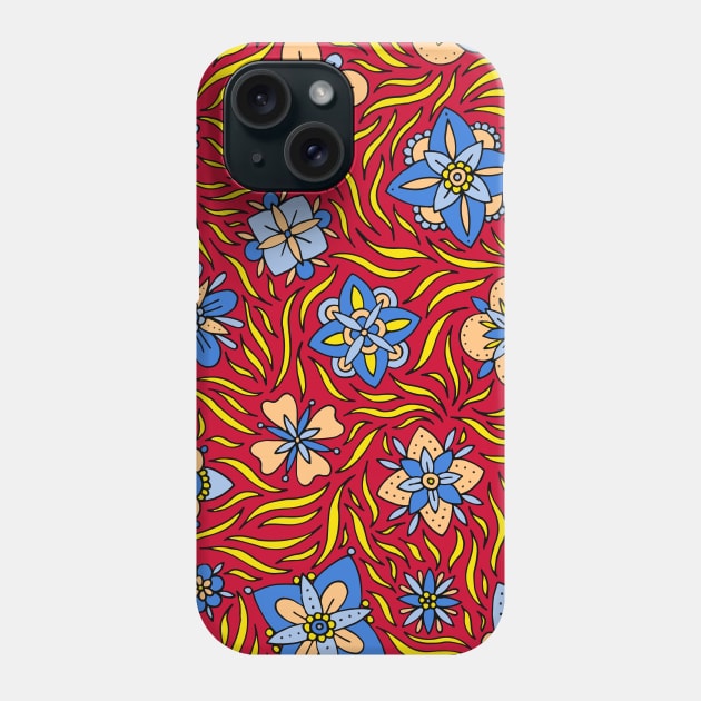 Blue and Orange Flowers Phone Case by HLeslie Design