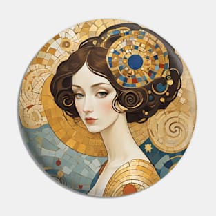 Gustav Klimt's Enigmatic Beauty: Inspired Woman in Ornate Splendor Pin