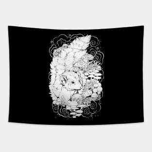 Mushroom Witch - Black and White Tapestry