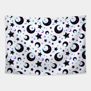 Mystical bright neon pattern with moon and stars Tapestry