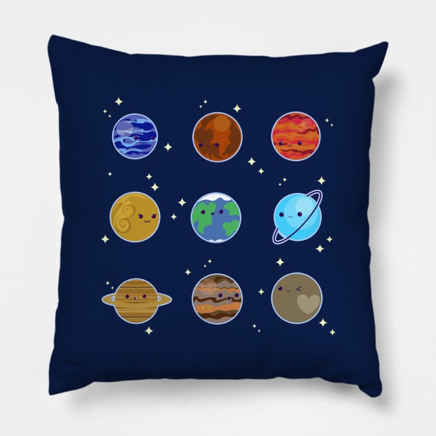 Kawaii Planets Pillow by lulubee