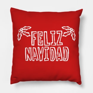 Feliz Navidad with Holly (White Ink Version) Pillow