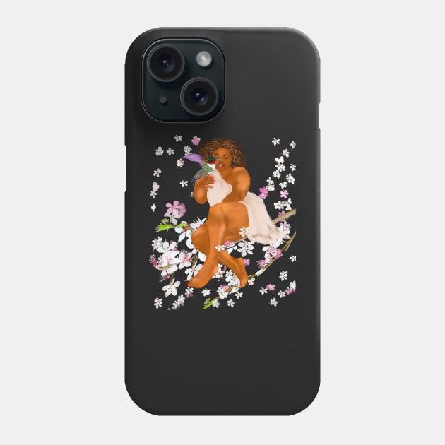 Curvy lady Mother Nature s bounty - Curvy body positive plus size woman with Humming bird  and the First cherry blossoms of spring delicate white  and pink flowers  Flora and fauna foliage Phone Case by Artonmytee