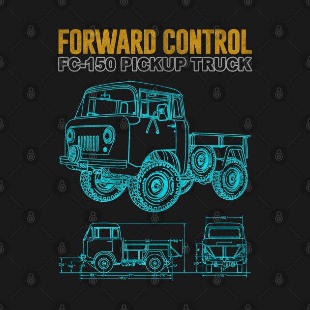 Jeep Forward Control FC-150 Blueprint T-Shirt by Guyvit