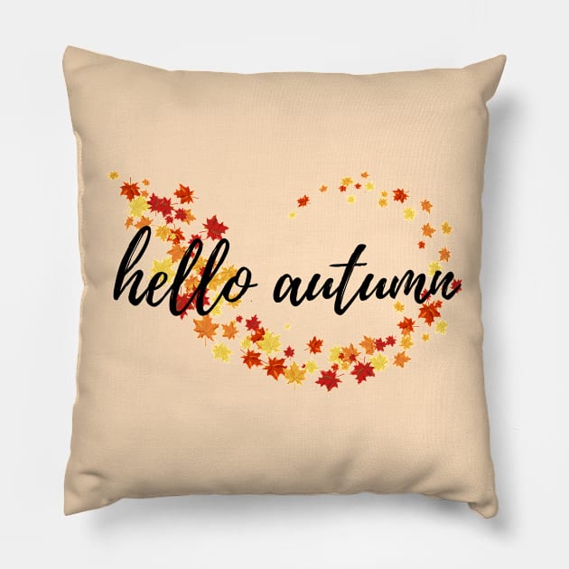 Hello Autumn Fall Time Autumn Leaves Pillow by EndlessDoodles