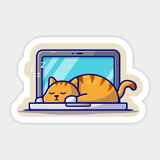 Cute Cat Sleeping On Laptop With Coffee Cup Cartoon Vector Icon  Illustration (2) - Sleep - Sticker