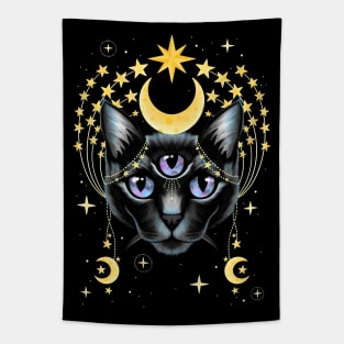 Black Cat Moon Goddess Tapestry