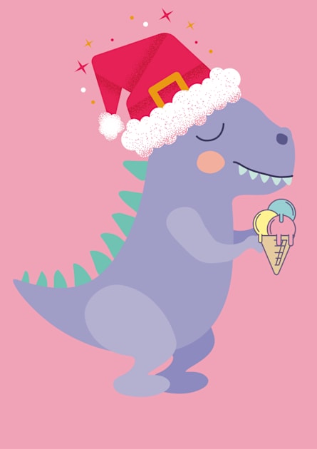 Christmas dinosaur with ice cream and hat Kids T-Shirt by LukjanovArt