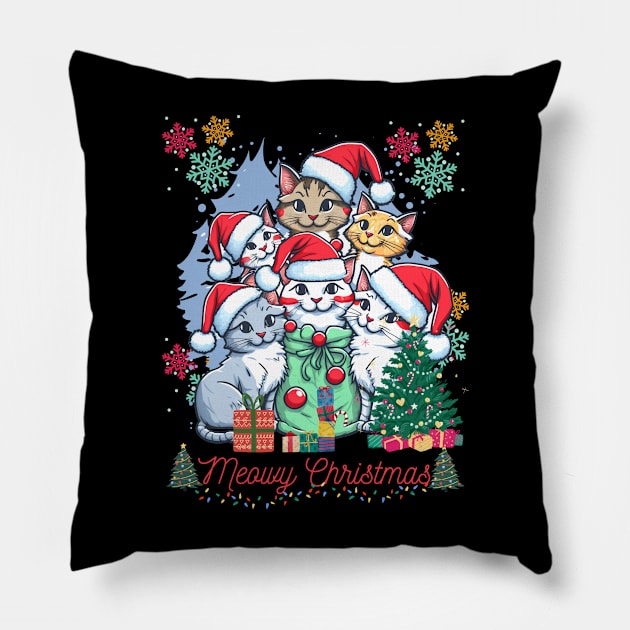 Merry Cristmas with red black cat Pillow by tee-sailor