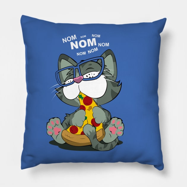 Pizza Cat! Blue Pillow by CuddleswithCatsArt