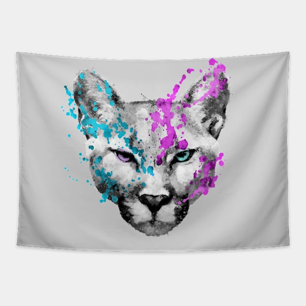 Dramabite Watercolor mountain lion artsy watercolour cougar painting Tapestry by dramabite