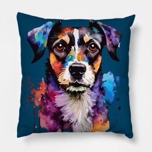 Colorful Jack Russell Terrier Digital Watercolor Pillow