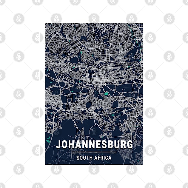 Johannesburg Blue Dark Color City Map by tienstencil