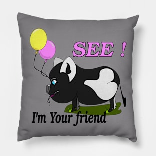 Black piglet with heart and colorful ballons Pillow