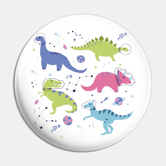 Space Dinosaurs in a Purple Sky Pin by latheandquill