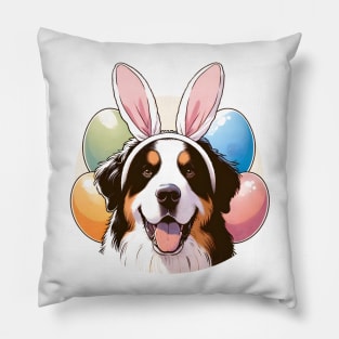 Braque Francais Pyrenean in Bunny Ears Enjoys Easter Pillow