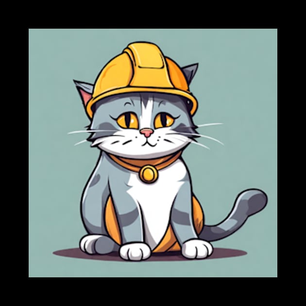 adorable cat with hard hat by cloudviewv2