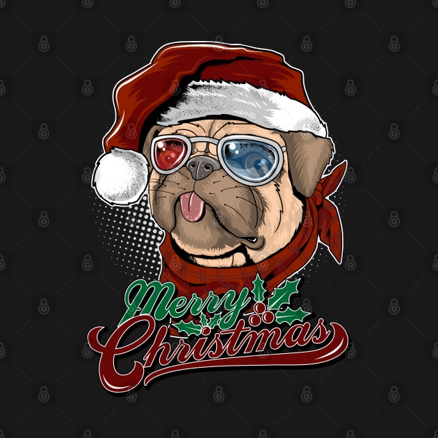 Merry Christmas cute pug by RockabillyM