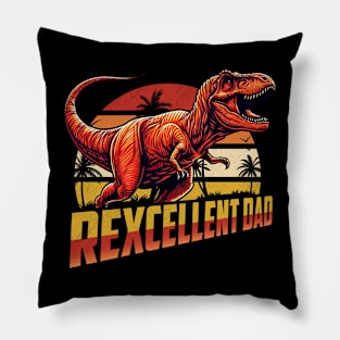 Rexcellent Dad Fathers Day Retro Dinosaur T Rex Papa Grandpa Pillow