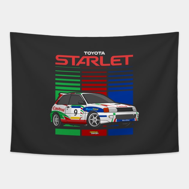 Toyota Starlet Castrol Movistar Rally Gran Turismo Livery B Tapestry by grphc_dsg21