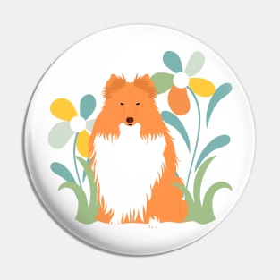 Shetland Sheepdog and Flower Pin