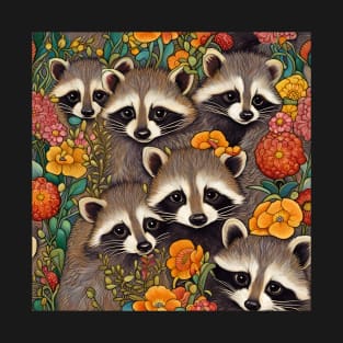 Raccoon Babies Cute Little Baby Raccoons and Flowers T-Shirt