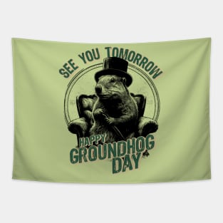 Happy Groundhog Day Tapestry