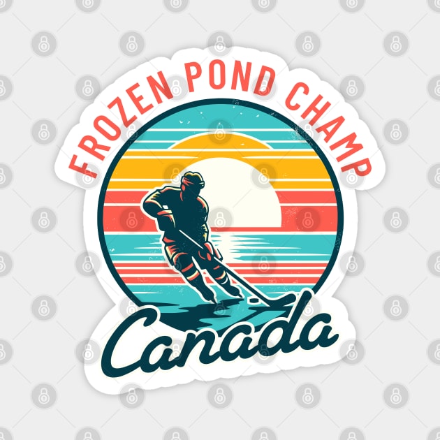 Vintage Canadian Hockey Player Sunset Tee - Pond Champion Magnet by Kicosh