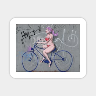 Lady riding a bike Street Art Magnet