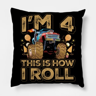 4 Year Old Boy Toddler Monster Truck Party 4th Birthday Pillow