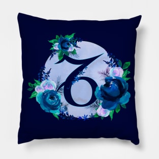 Capricorn Zodiac Horoscope Blue Floral Monogram Pillow