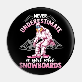 Never Underestimate A Girl Who Snowboards I Winter Snow graphic Pin