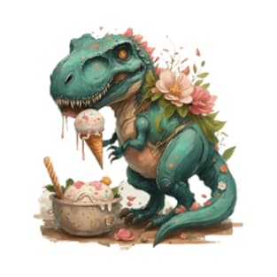 Cute dinosaur eating ice cream gift ideas, dino ice cream gift ideas, trex dinosaur eating ice cream gift tees T-Shirt