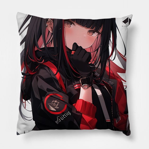 Aesthetic Anime Girl Red White Black | Quality Aesthetic Anime Design | Chibi Manga Anime Art Pillow by AlNoah