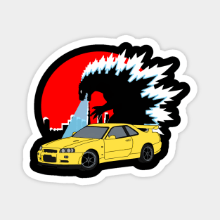 Yellow Godzilla Skyline Magnet