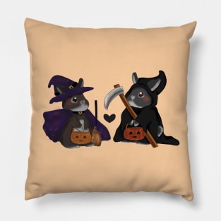 Witch and Grim Reaper Black Rabbit _ Bunniesmee Halloween Edition Pillow