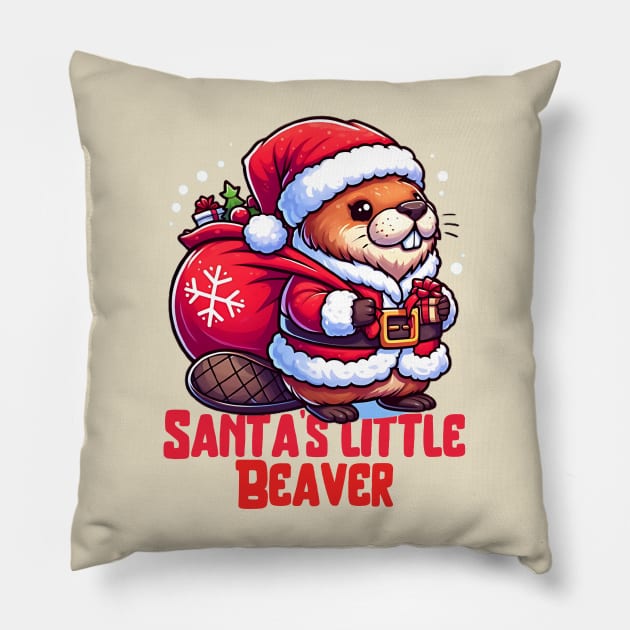 Santas Cute Beaver Christmas Pillow by LionKingShirts