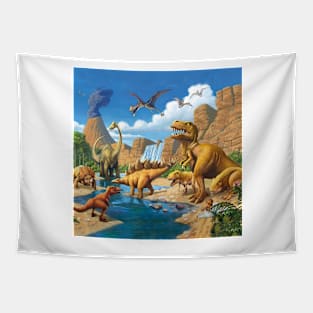 Dinosaurs drink in the river Tapestry